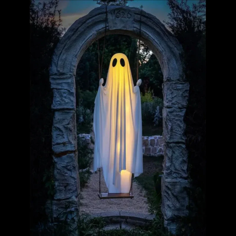 🎃 Halloween Special –  👻 Swinging Ghost with Lights ✨ Perfect for Yard Spooky Fun!