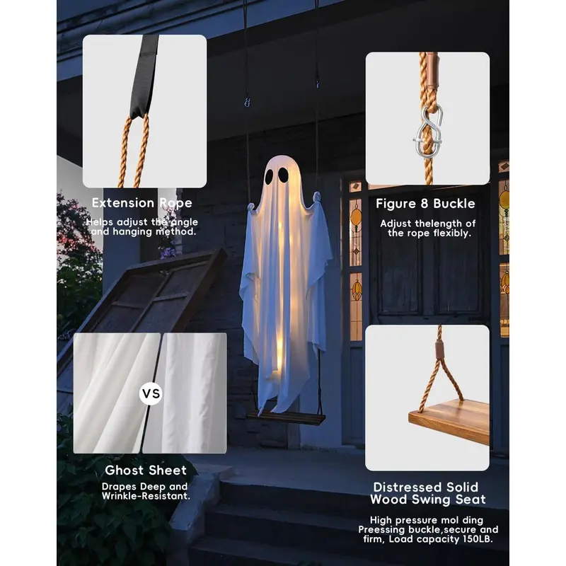 🎃 Halloween Special –  👻 Swinging Ghost with Lights ✨ Perfect for Yard Spooky Fun!