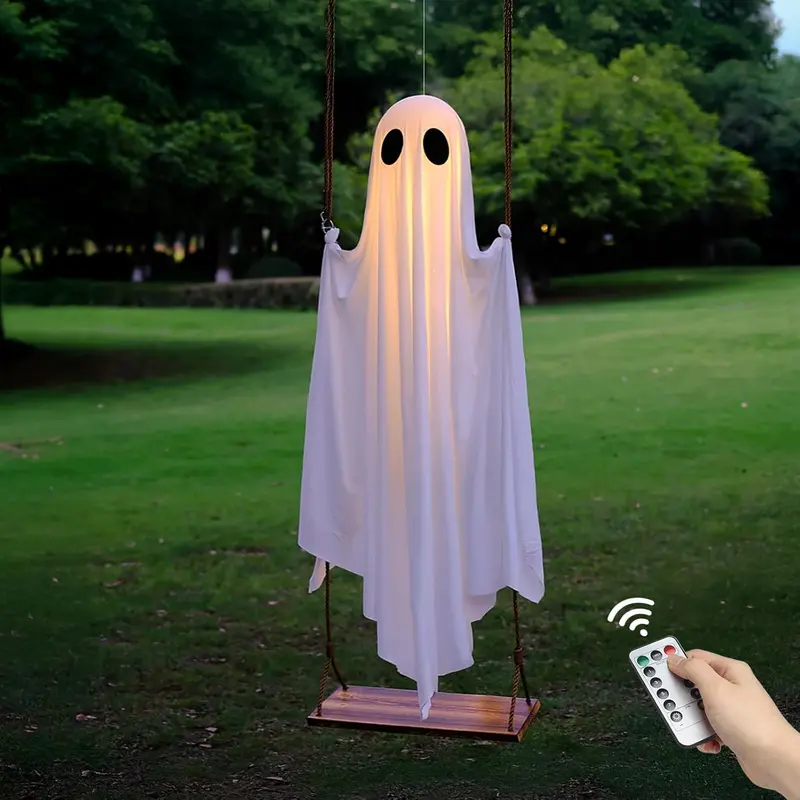 🎃 Halloween Special –  👻 Swinging Ghost with Lights ✨ Perfect for Yard Spooky Fun!