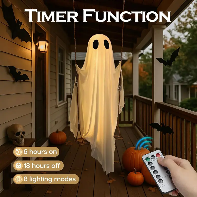 🎃 Halloween Special –  👻 Swinging Ghost with Lights ✨ Perfect for Yard Spooky Fun!