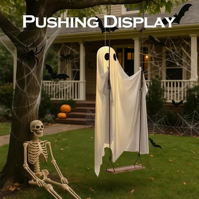 🎃 Halloween Special –  👻 Swinging Ghost with Lights ✨ Perfect for Yard Spooky Fun!