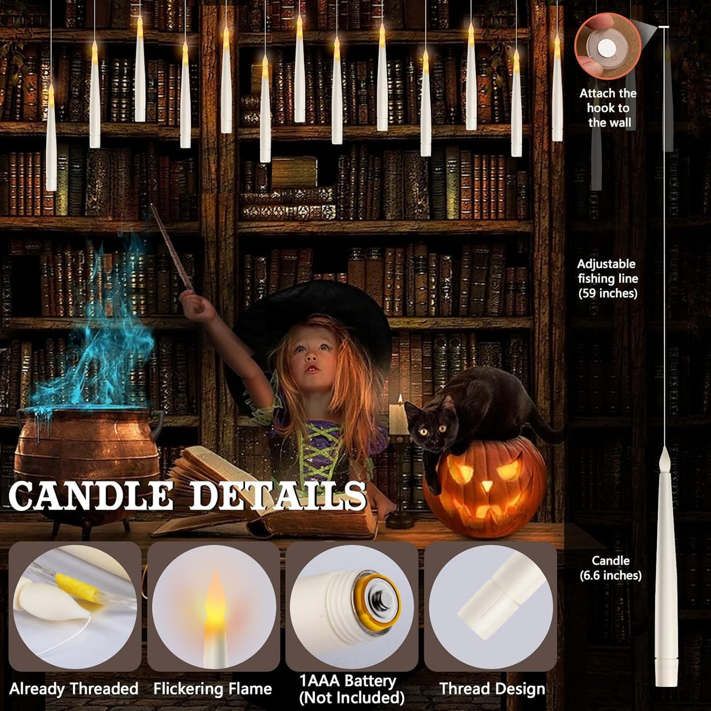 🕯️ 20PCS Floating LED Candles with Wand Remote – Flickering Flameless Lights for Halloween Indoor Decor & Gifts