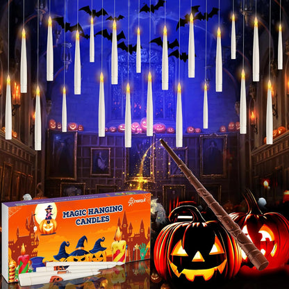 🕯️ 20PCS Floating LED Candles with Wand Remote – Flickering Flameless Lights for Halloween Indoor Decor & Gifts